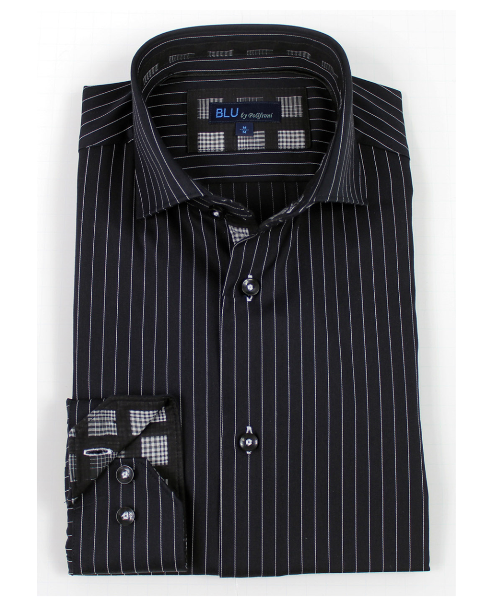 Men's | BLU By Polifroni | B-1635227 | Sport Shirt | Black/White Stripe