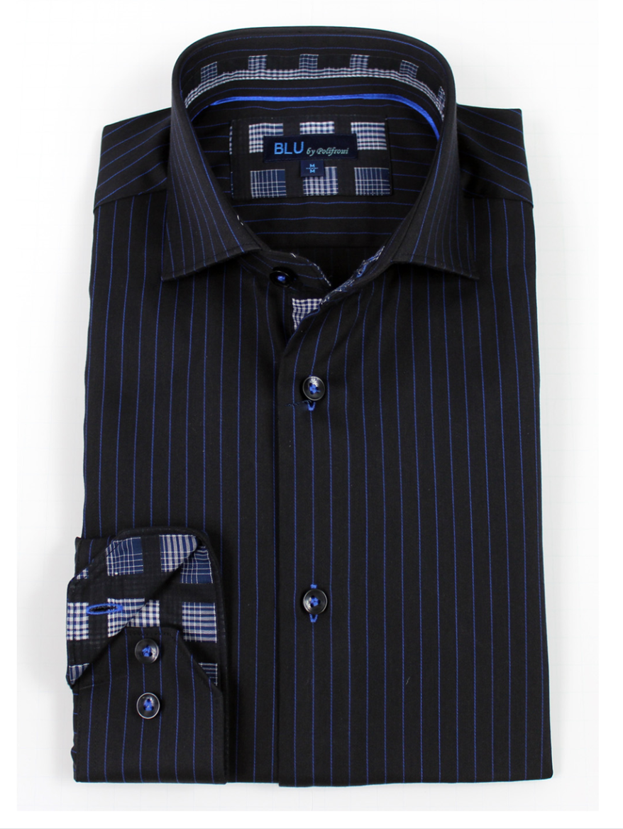 Men's | BLU By Polifroni | B-1635227 | Sport Shirt | Black/Blue Stripe