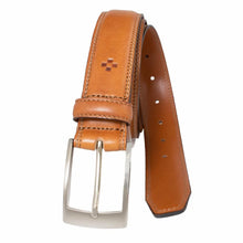 Load image into Gallery viewer, Men&#39;s | Custom Leather | VC1016-11 | 35mm Stitched Feather Edge Smooth Italian Full Grain Leather Belt | Tan / Cognac