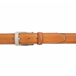 Men's | Custom Leather | VC1016-11 | 35mm Stitched Feather Edge Smooth Italian Full Grain Leather Belt | Tan / Cognac