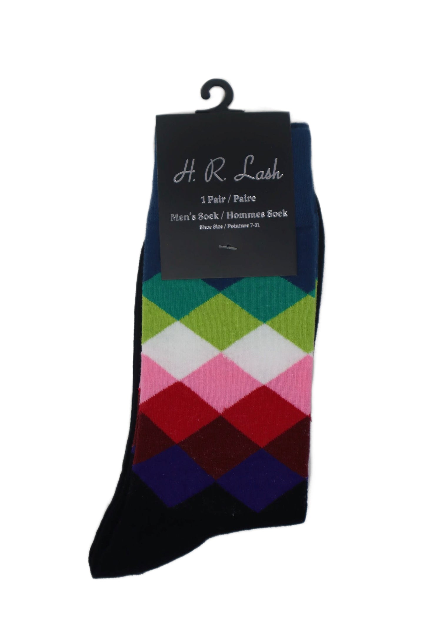 H.R. Lash | FS135 | Fun Socks | Multi Argyle/ Blue Top
