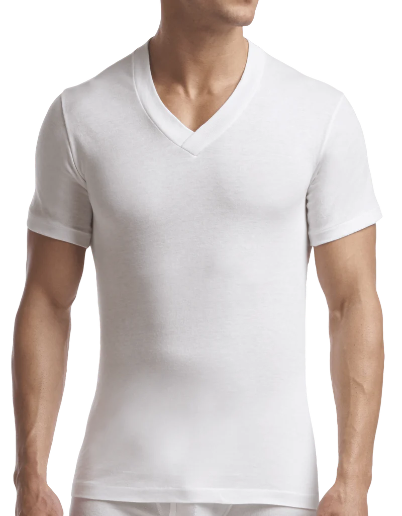 Men's | Stanfield's | 6750W | Supreme Cotton Blend V-Neck T-Shirt (2 Pack) | White