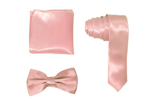 H.R. Lash | SLMNBP009 | Slim Necktie, Bow Tie and Pocket Square 3 Piece Set | Light Pink