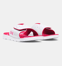 Load image into Gallery viewer, Women&#39;s | Under Armour | 3027853 | Ignite Pro Vday Slides | White / Fluo Pink