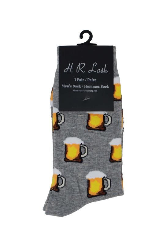 H.R. Lash | FS104 | Fun Socks | Grey  Beer