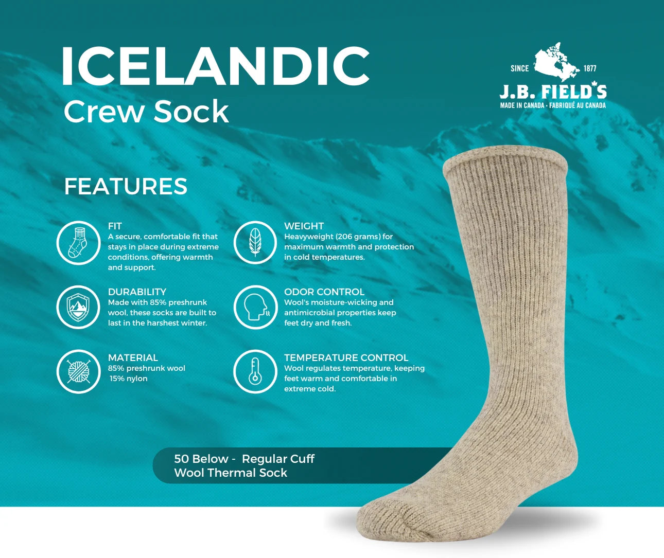 J. B. Field's  | 50 Below Icelandic Socks | Beige