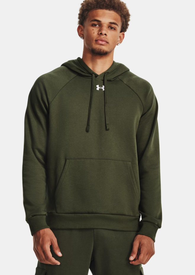 Men's | Under Armour | 1379757-390 | Rival Fleece Hooded Sweatshirt | Marine OD Green / White