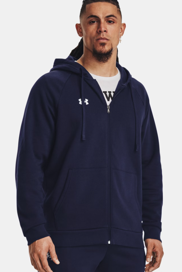 Men's | Under Armour | 1379767-410 | Rival Fleece Full-Zip Hoodie | Midnight Navy / White