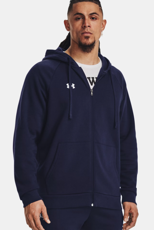 Men's | Under Armour | 1379767-410 | Rival Fleece Full-Zip Hoodie | Midnight Navy / White
