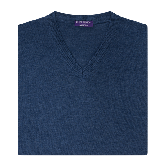 Men's | Elite Serica | ESW100V | V- Neck Dress Sweater | Mid Blue
