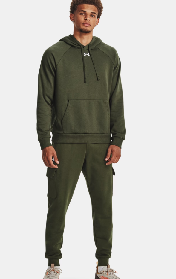Men's | Under Armour | 1379757-390 | Rival Fleece Hooded Sweatshirt | Marine OD Green / White