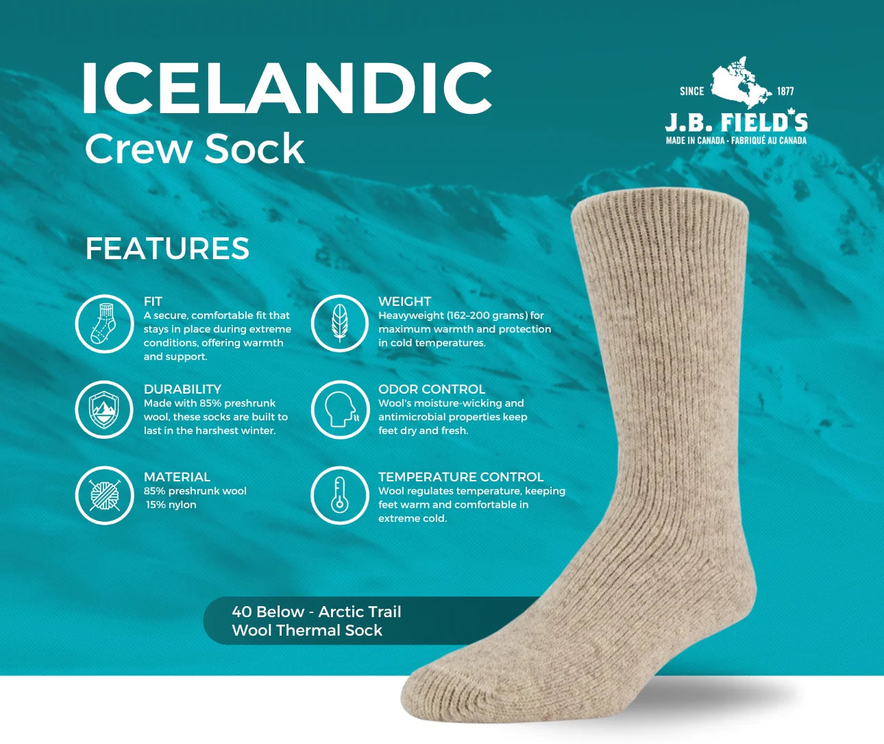 J. B. Field's |  40 Below Icelandic Sock | Beige