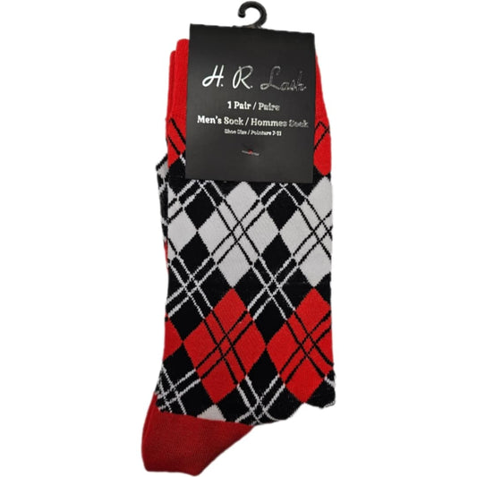 H.R. Lash | FS162 | Fun Socks | Red/White/Black Argyle