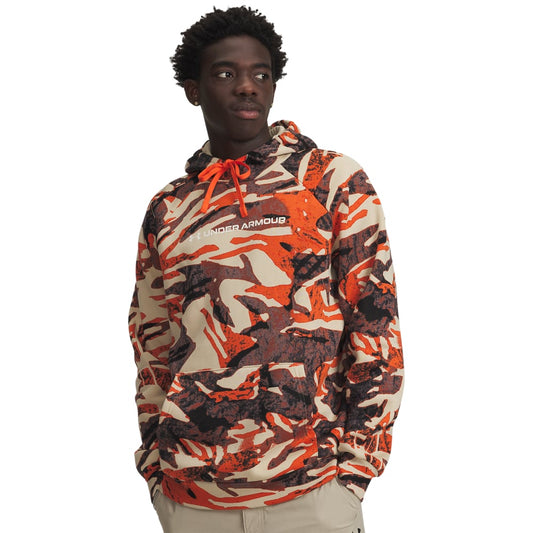 Men's | Under Armour | 6003957-844 | Rival Fleece Printed Hoodie |Orange Base / Stone