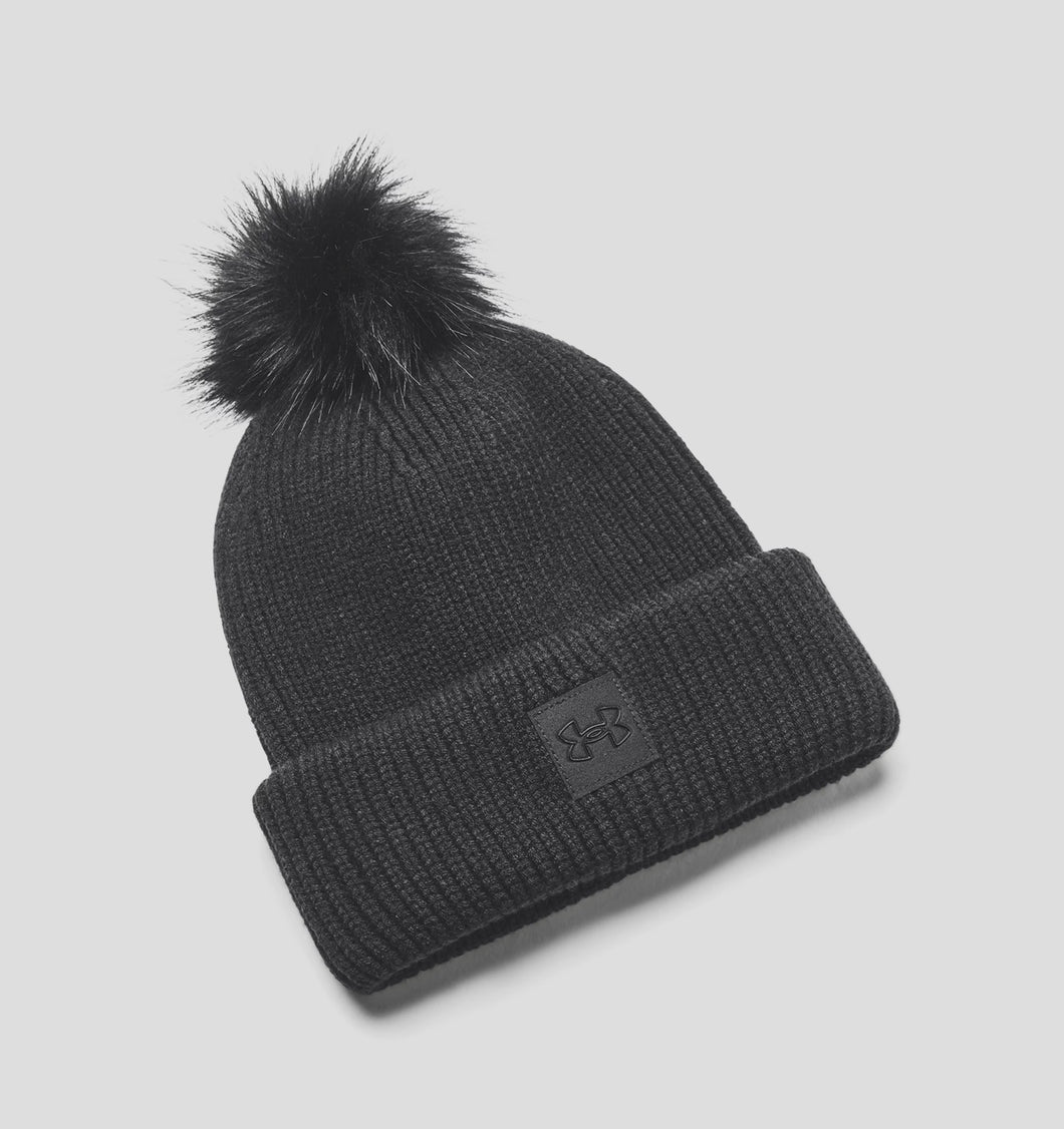 Women's | Under Armour | 1373098 | ColdGear Infrared Halftime Ribbed Pom Beanie | Black