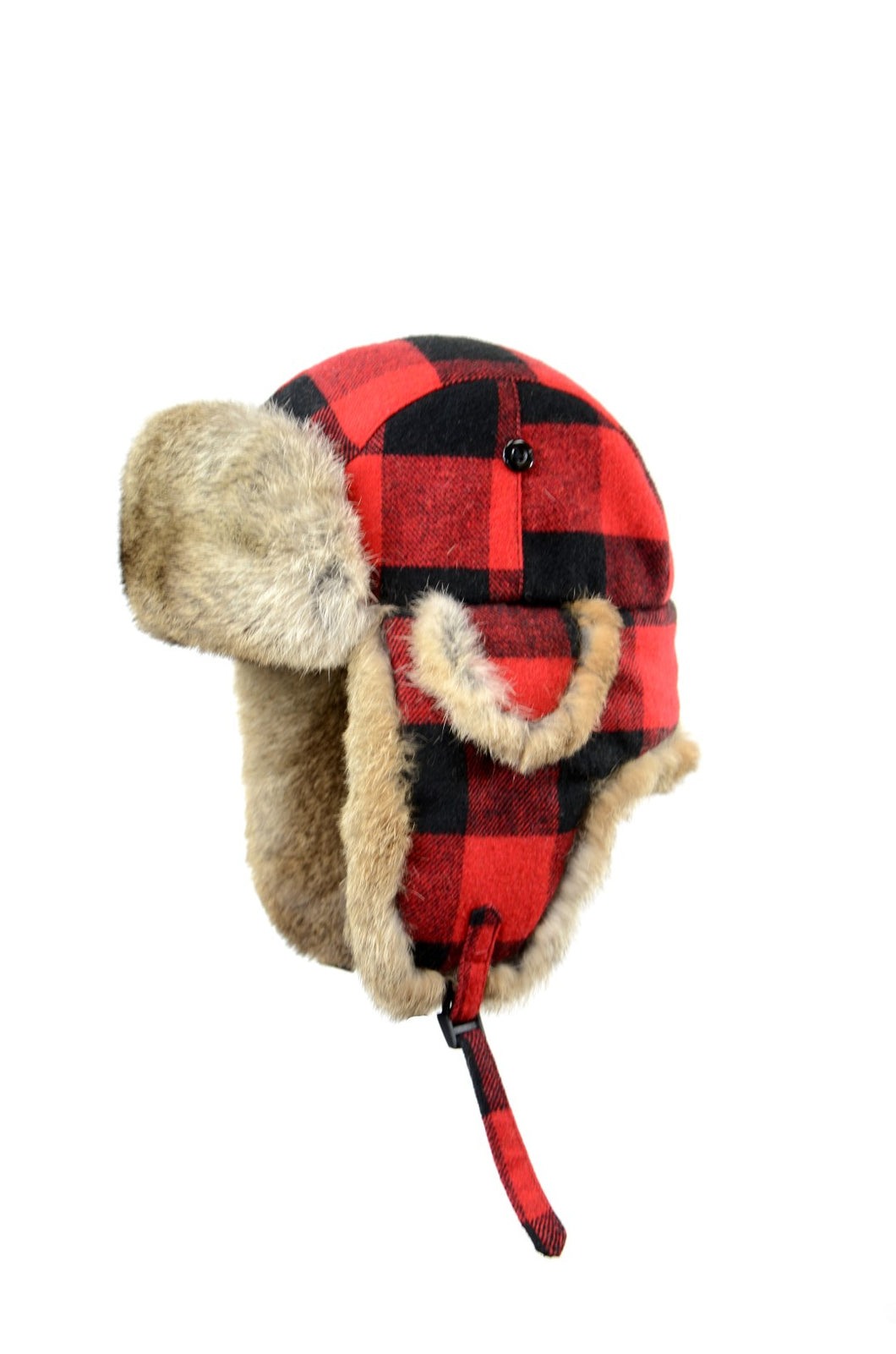 Men's | Crown Cap | 2-96467 | Buffalo Check Aviator Hat with Rabbit Trim | Red / Natural