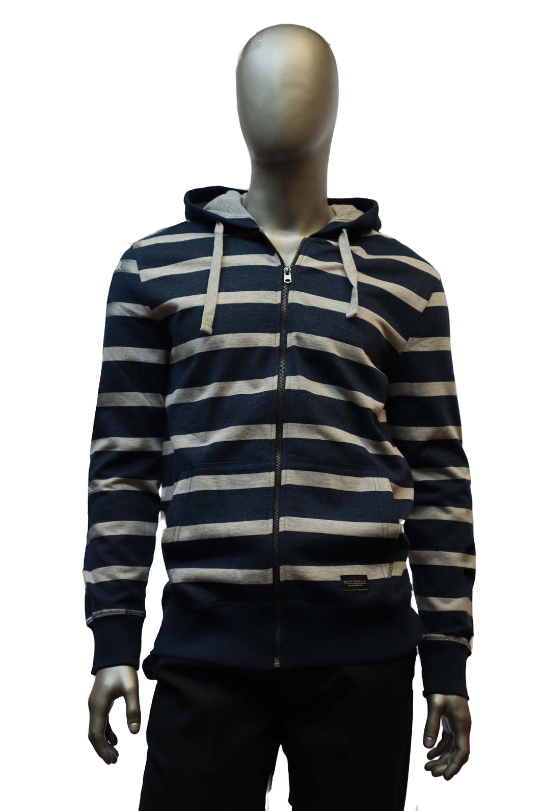 Men's | Silver Jeans | SMF215051 | Stripe Hoody With Rib Details | Navy