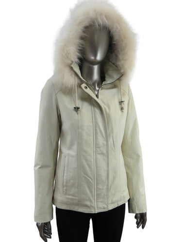 Women's | Cruze | 37517-HF | Leather Jacket with Faux Fur Hood | Cream