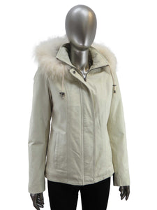 Women's | Cruze | 37517-HF | Leather Jacket with Faux Fur Hood | Cream
