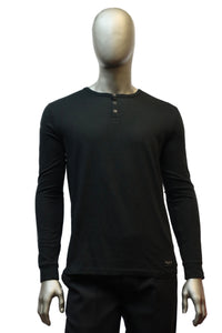 Men's | Silver Jeans | SMF215836 | Organic Cotton Long Sleeve Henley Shirt| Black