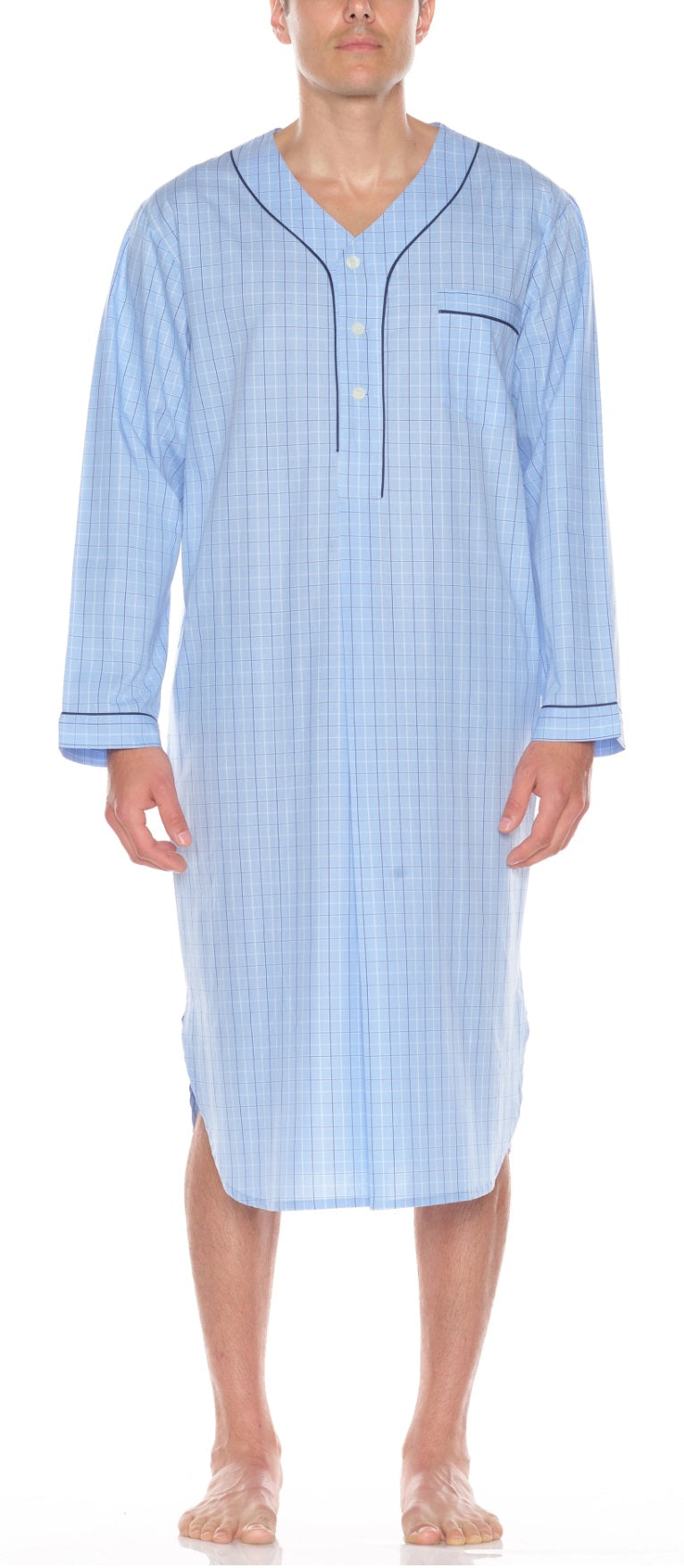 Men's | Majestic | 3034125 |  Basic 100% Night Shirt | Light Blue Check