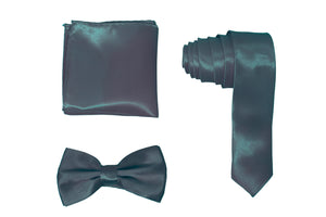 H.R. Lash | SLMNBP004 | Slim Necktie, Bow Tie and Pocket Square 3 Piece Set | Grey Blue