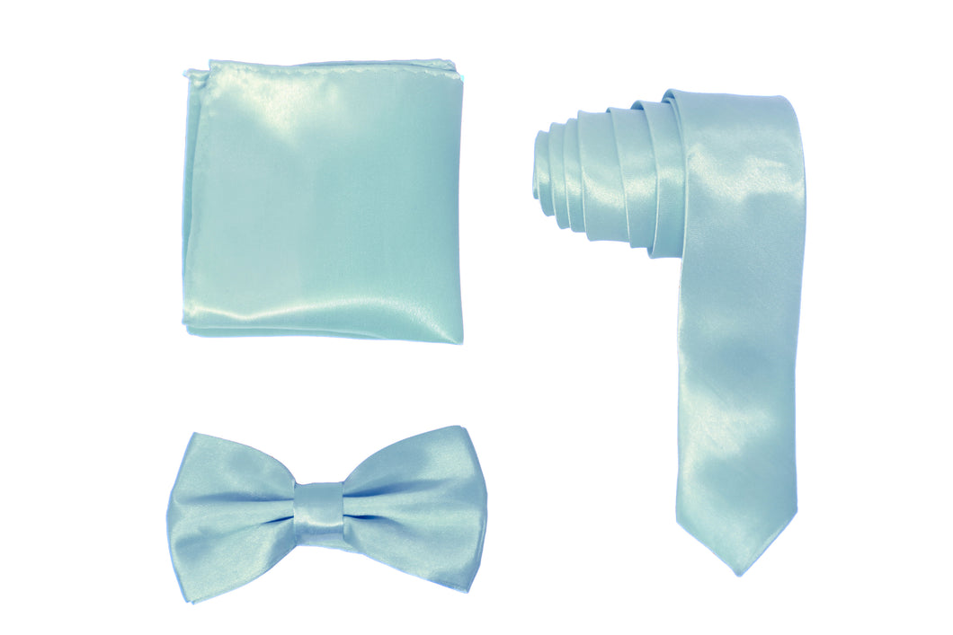 H.R. Lash | SLMNBP005 | Slim Necktie, Bow Tie and Pocket Square 3 Piece Set | Powder Blue