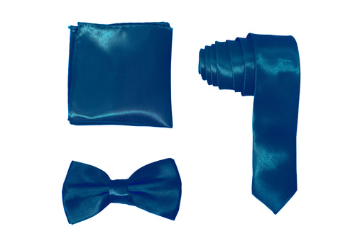 H.R. Lash | SLMNBP006 | Slim Necktie, Bow Tie and Pocket Square 3 Piece Set | Royal Blue