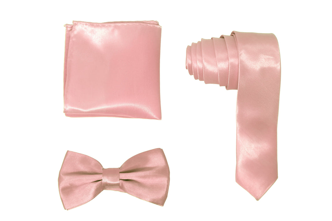 H.R. Lash | SLMNBP009 | Slim Necktie, Bow Tie and Pocket Square 3 Piece Set | Light Pink