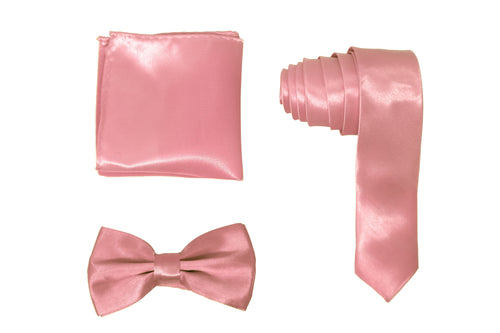 H.R. Lash | SLMNBP010 | Slim Necktie, Bow Tie and Pocket Square 3 Piece Set | Pink