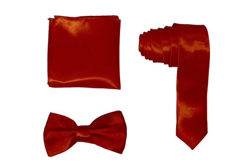 H.R. Lash | SLMNBP012 | Slim Necktie, Bow Tie and Pocket Square 3 Piece Set | Red