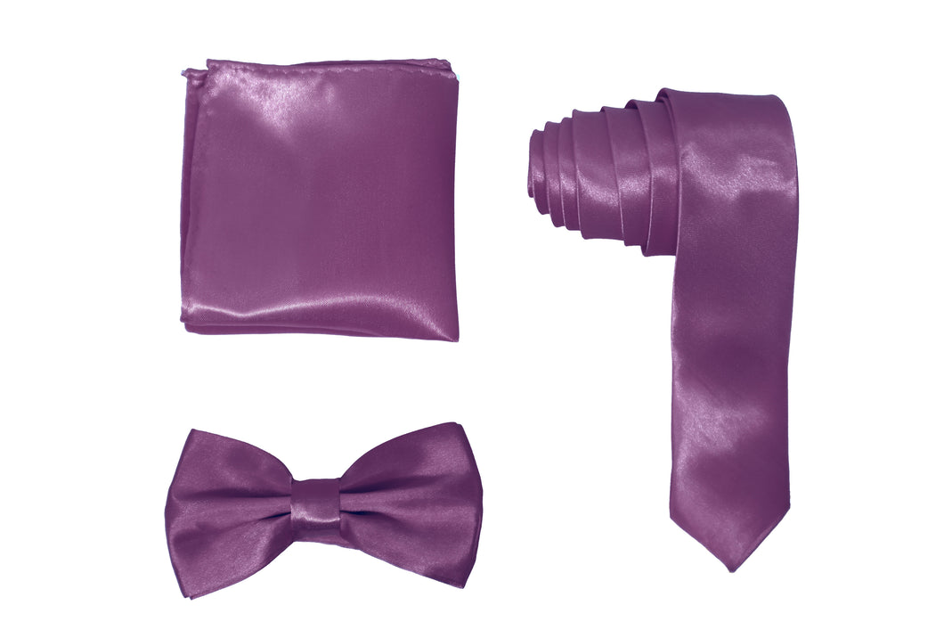 H.R. Lash | SLMNBP015 | Slim Necktie, Bow Tie and Pocket Square 3 Piece Set | Purple