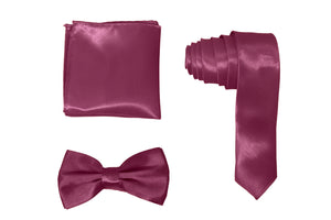 H.R. Lash | SLMNBP018 | Slim Necktie, Bow Tie and Pocket Square 3 Piece Set | Plum