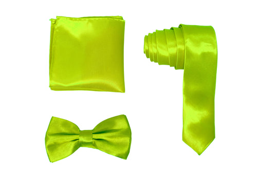 H.R. Lash | SLMNBP019 | Slim Necktie, Bow Tie and Pocket Square 3 Piece Set | Neon Green