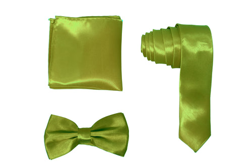 H.R. Lash | SLMNBP020 | Slim Necktie, Bow Tie and Pocket Square 3 Piece Set | Lime Green