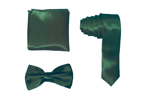 H.R. Lash | SLMNBP021 | Slim Necktie, Bow Tie and Pocket Square 3 Piece Set | Dark Green