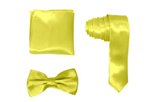 H.R. Lash | SLMNBP022 | Slim Necktie, Bow Tie and Pocket Square 3 Piece Set | Light Yellow