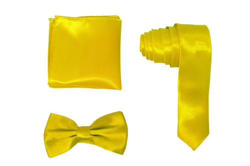 H.R. Lash | SLMNBP023 | Slim Necktie, Bow Tie and Pocket Square 3 Piece Set | Yellow