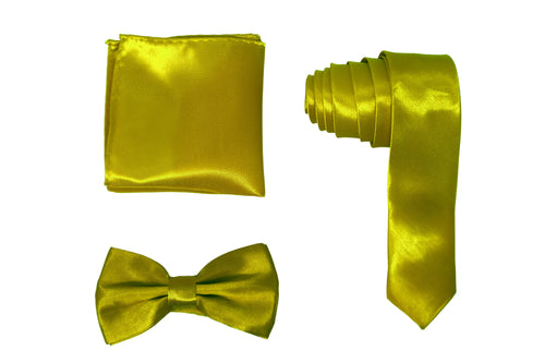H.R. Lash | SLMNBP024 | Slim Necktie, Bow Tie and Pocket Square 3 Piece Set | Gold