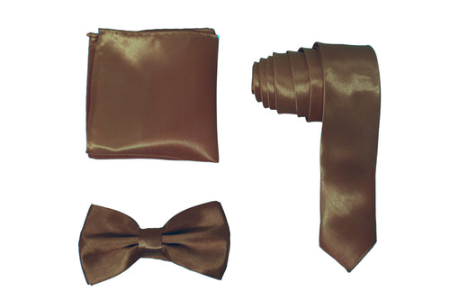 H.R. Lash | SLMNBP026 | Slim Necktie, Bow Tie and Pocket Square 3 Piece Set | Brown