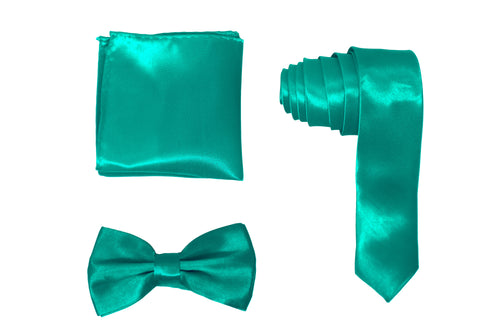 H.R. Lash | SLMNBP028 | Slim Necktie, Bow Tie and Pocket Square 3 Piece Set | Teal