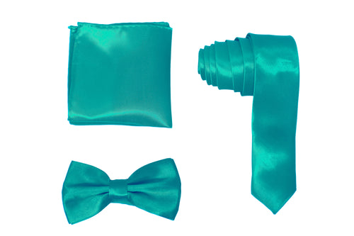 H.R. Lash | SLMNBP029 | Slim Necktie, Bow Tie and Pocket Square 3 Piece Set | Turquoise