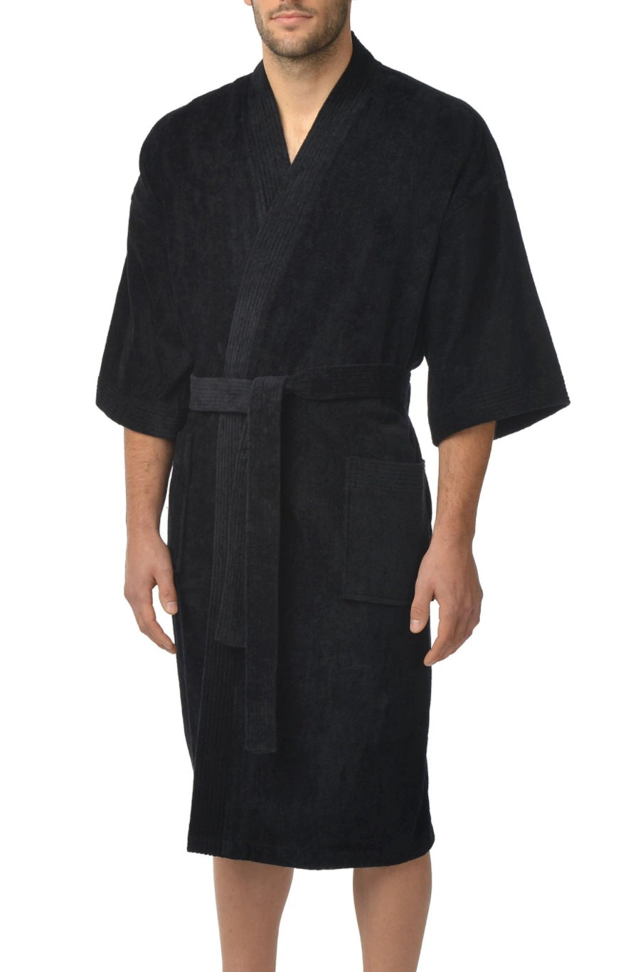 Majestic |1871120 | Solid Terry Velour Kimono Robe | Black