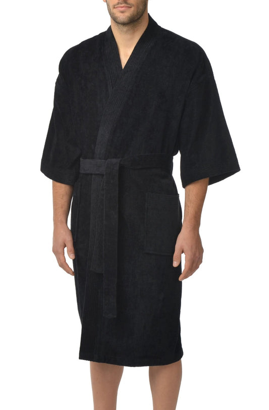 Majestic |1871120 | Solid Terry Velour Kimono Robe | Black